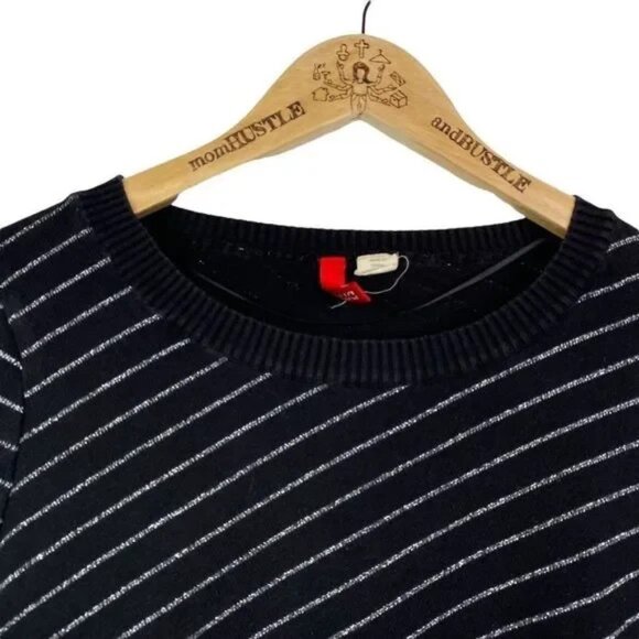 DIVIDED BY H&M BLACK AND METALLIC SILVER STRIPED DRAWSTRING WAIST SWEATER 10 - Picture 3 of 6